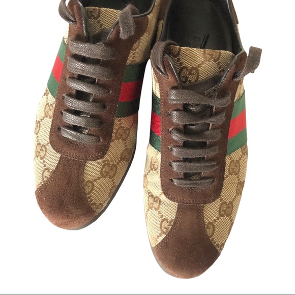 Authentic Gucci GG Monogram Canvas Suede Sneakers 117706 Size 5.5 B - Picture 11 of 13